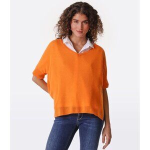 Van Kukil Women's Orange Katij Cashmere Deep V- Neck Jumper Sweater Sz M